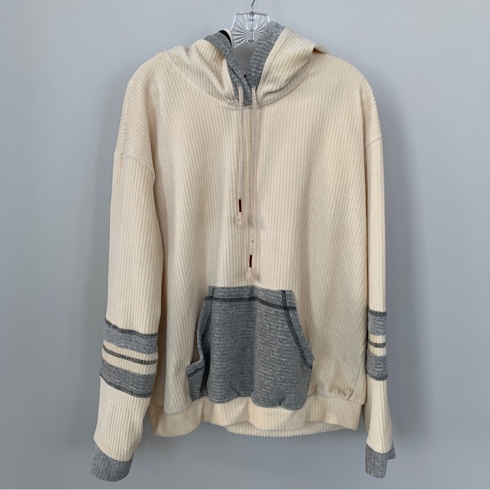 POL Cream & Gray Ribbed Hoodie‎ Size L
